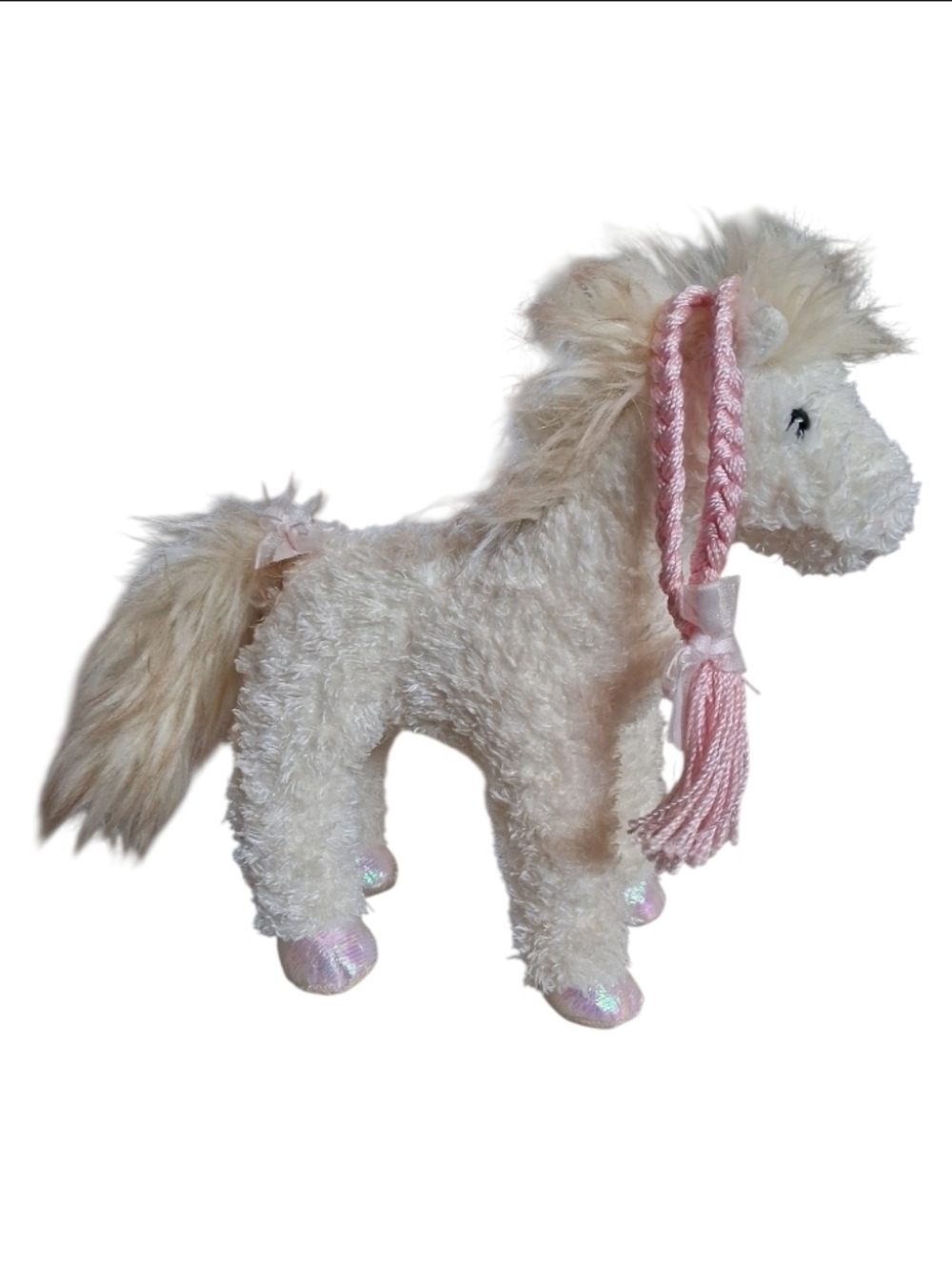 2007 Ty Wiffles Plush White Pony with Pink Braid - Retired Beanie Babies